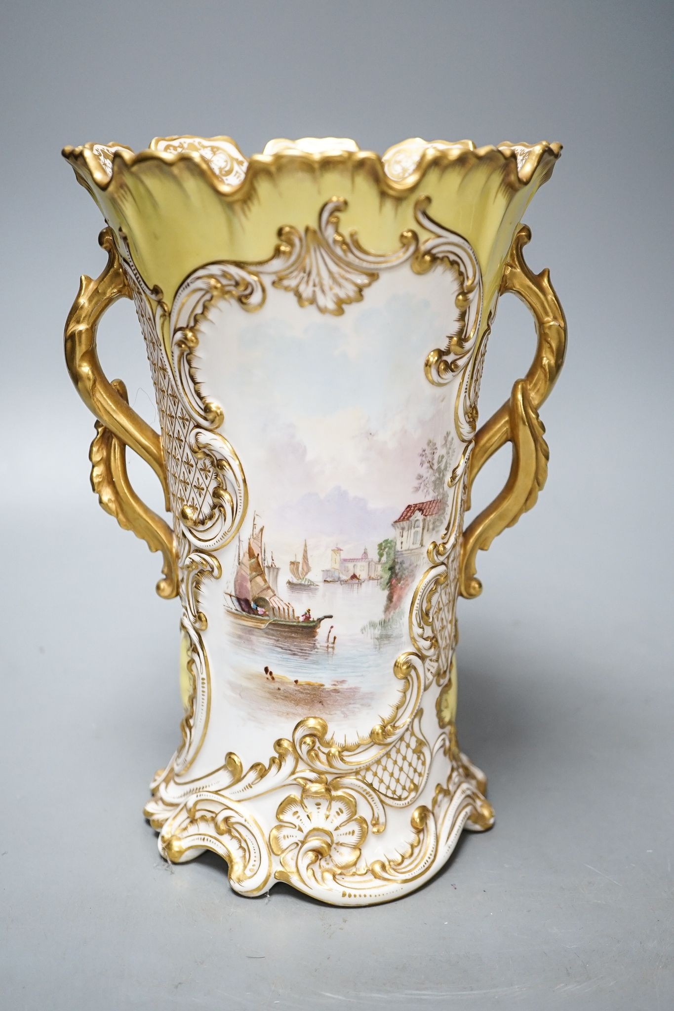 A late 19th century/ early 20th century Copeland Florentine vase painted with a sailing scene 24cm